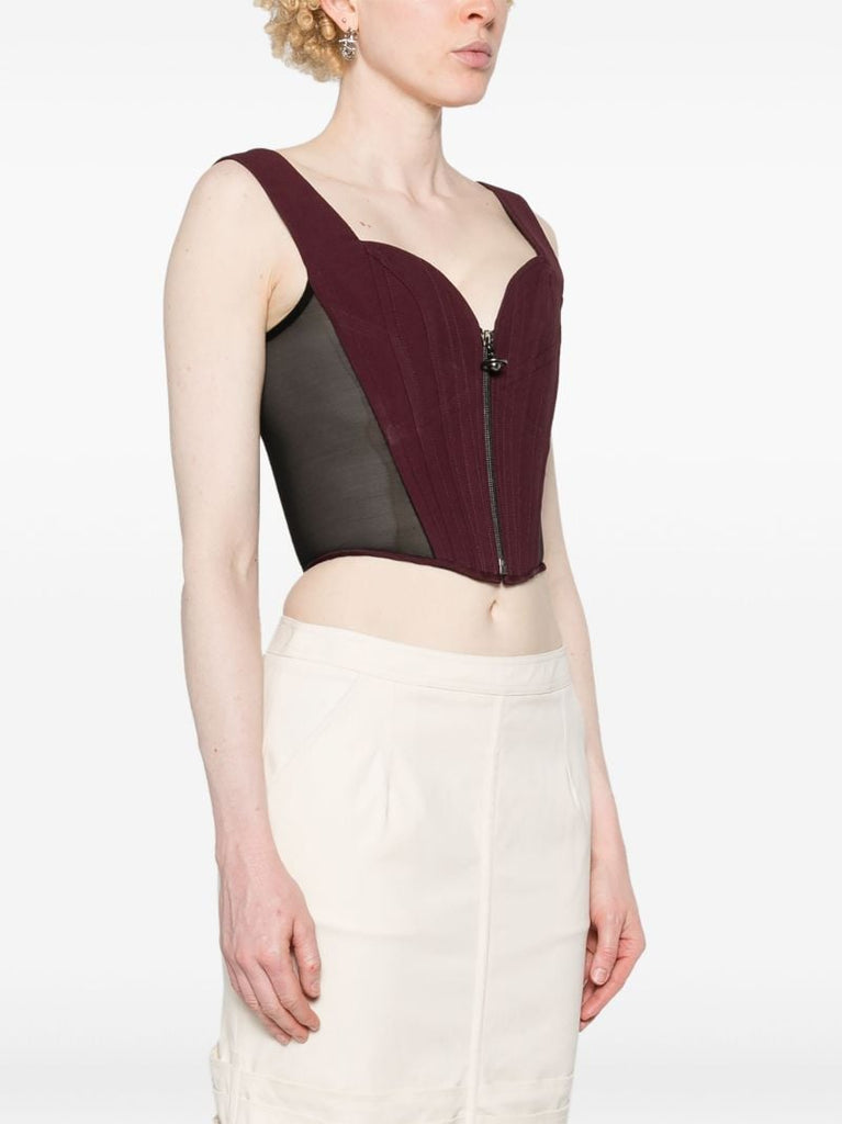 Red Pleated Panelled Corset Top