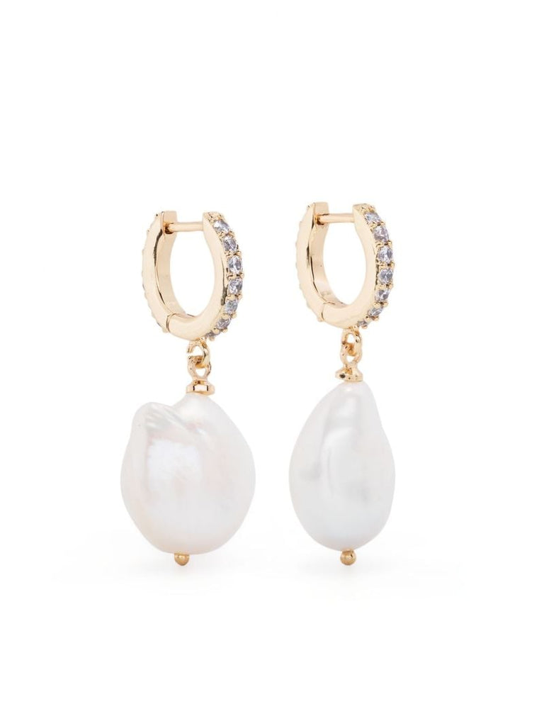 Gold-tone Pearl Drop Hoop Earrings