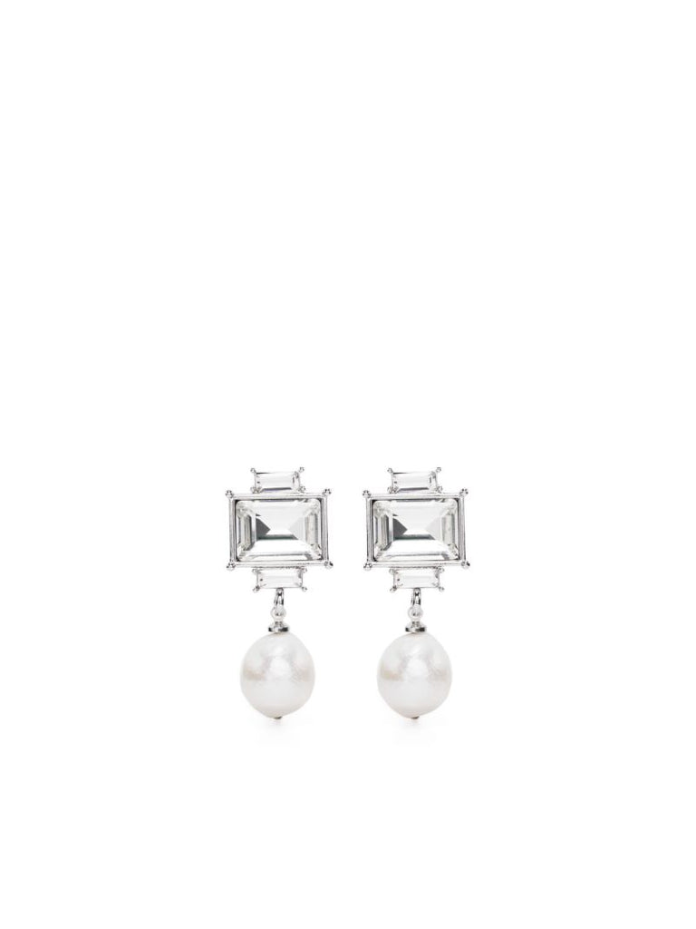 Silver-tone Crystal Pearl Drop Earrings