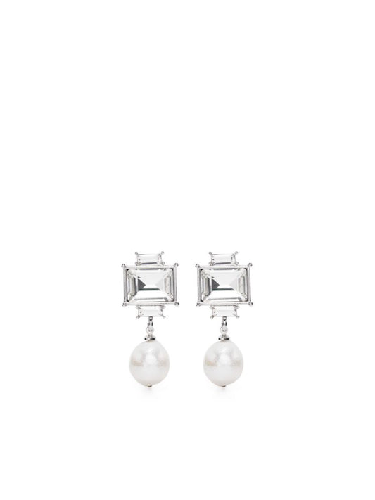 Silver-tone Crystal Pearl Drop Earrings