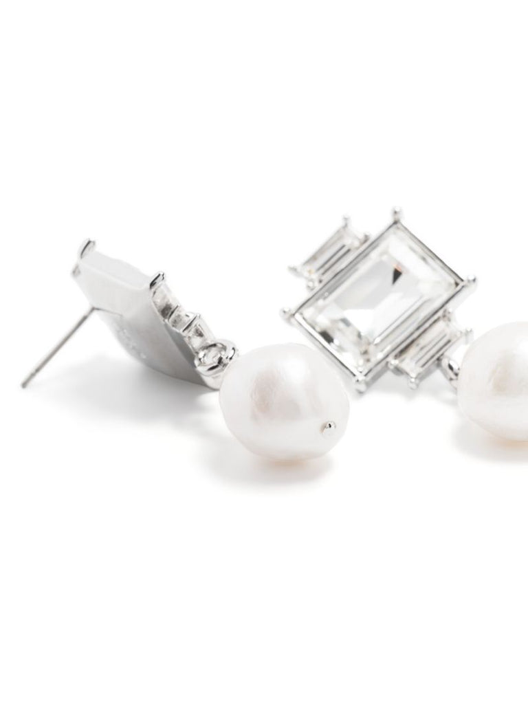 Silver-tone Crystal Pearl Drop Earrings
