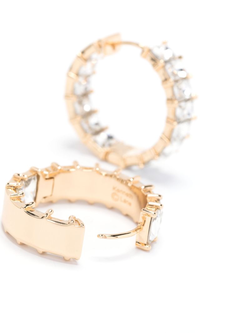 Gold-tone Crystal Baguette Hoop Earrings