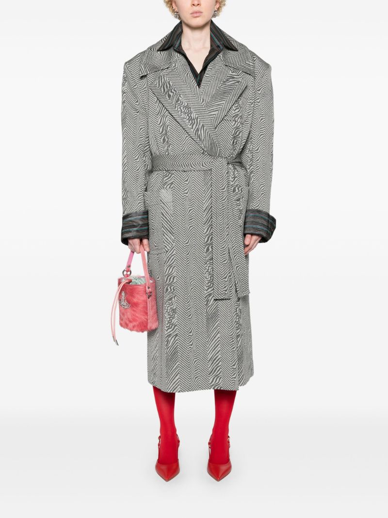 Black Herringbone Wool Coat