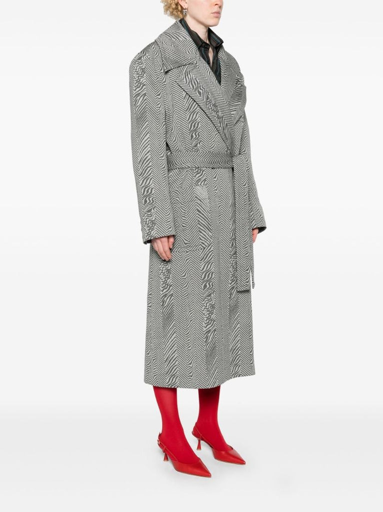 Black Herringbone Wool Coat