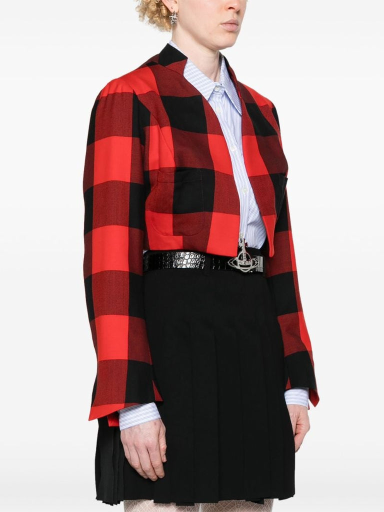 Red Cj Checked Wool Cropped Jacket