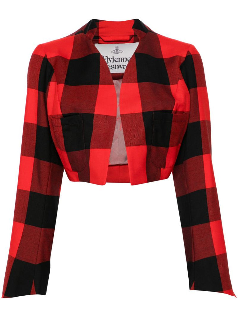 Red Cj Checked Wool Cropped Jacket