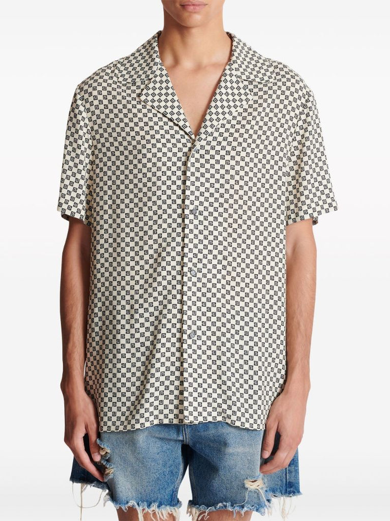 White Monogram-print Satin Shirt