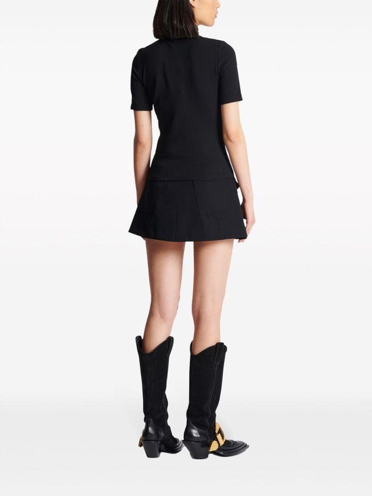 Black Button-embellished Knitted T-shirt