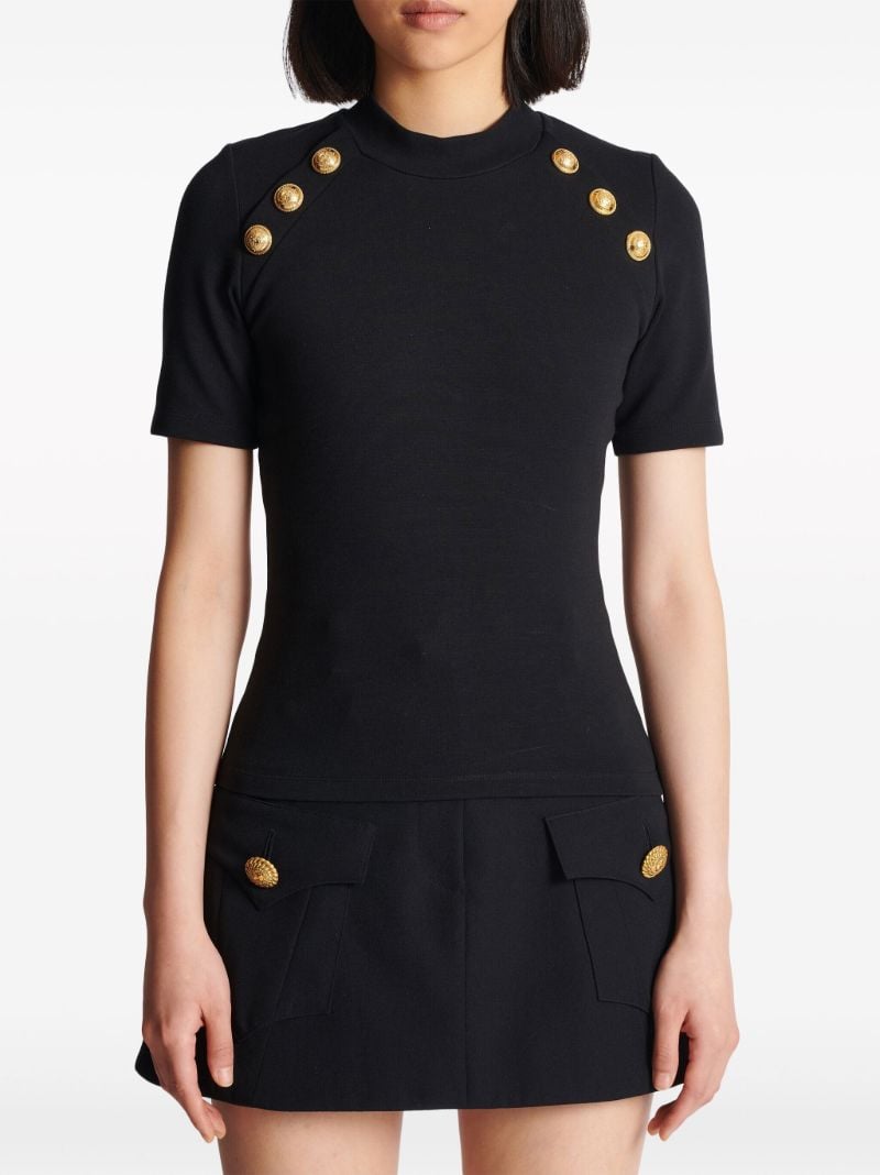 Black Button-embellished Knitted T-shirt