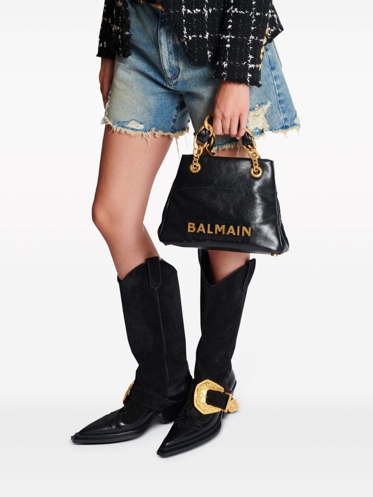 Black 1945 Soft Crinkled Leather Tote Bag