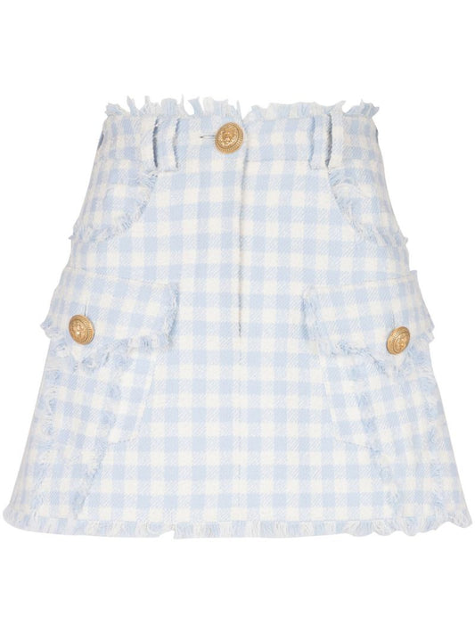 Blue Gingham A-line Skirt