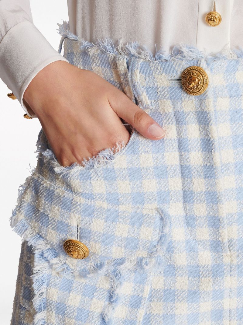 Blue Gingham A-line Skirt