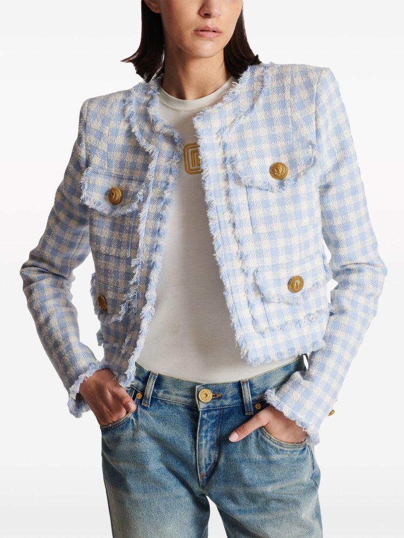 Blue Gingham Tweed Jacket