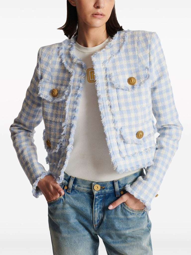 Blue Gingham Tweed Jacket