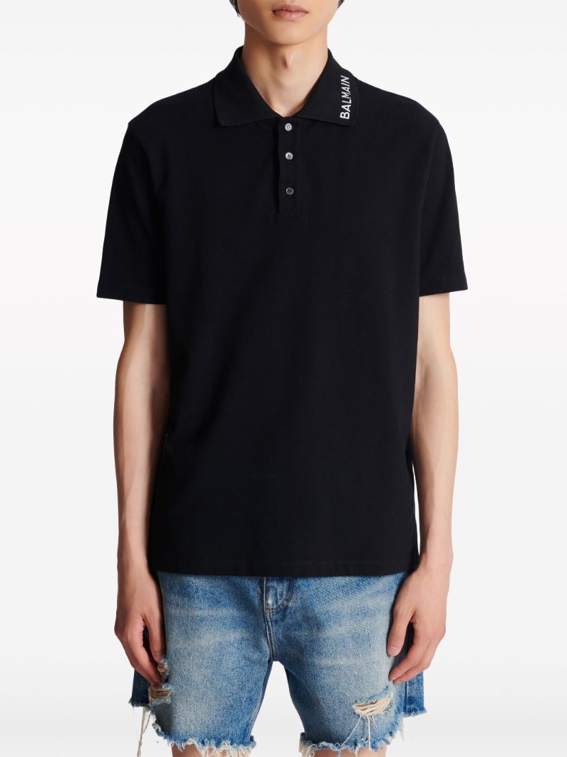 Black Logo-embroidered Cotton Polo Shirt
