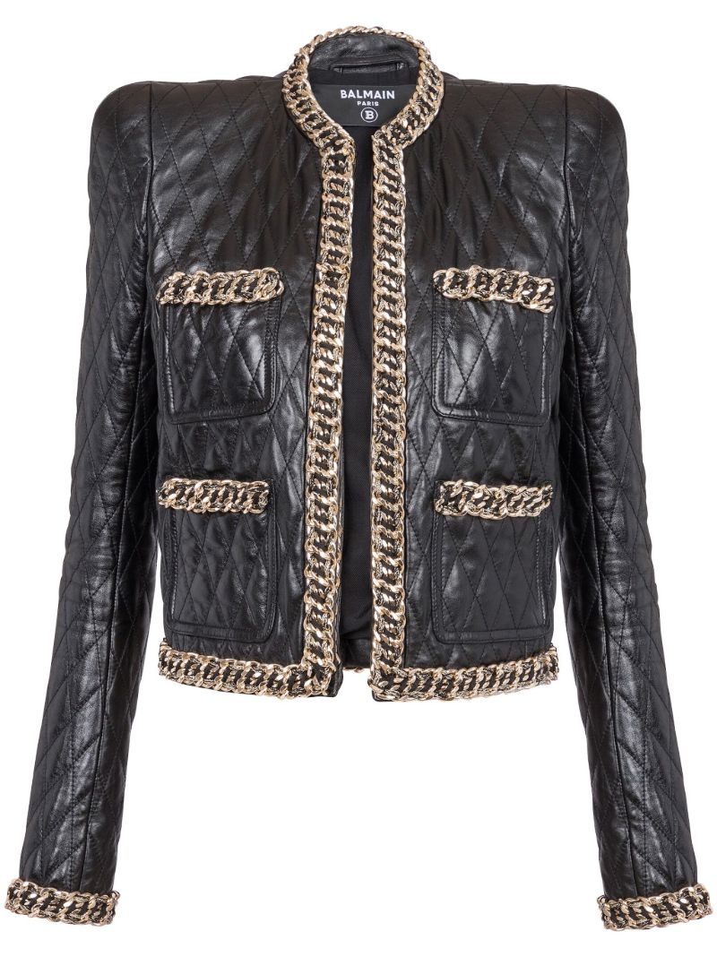 Black Chain-trim Quilted Leather Jacket