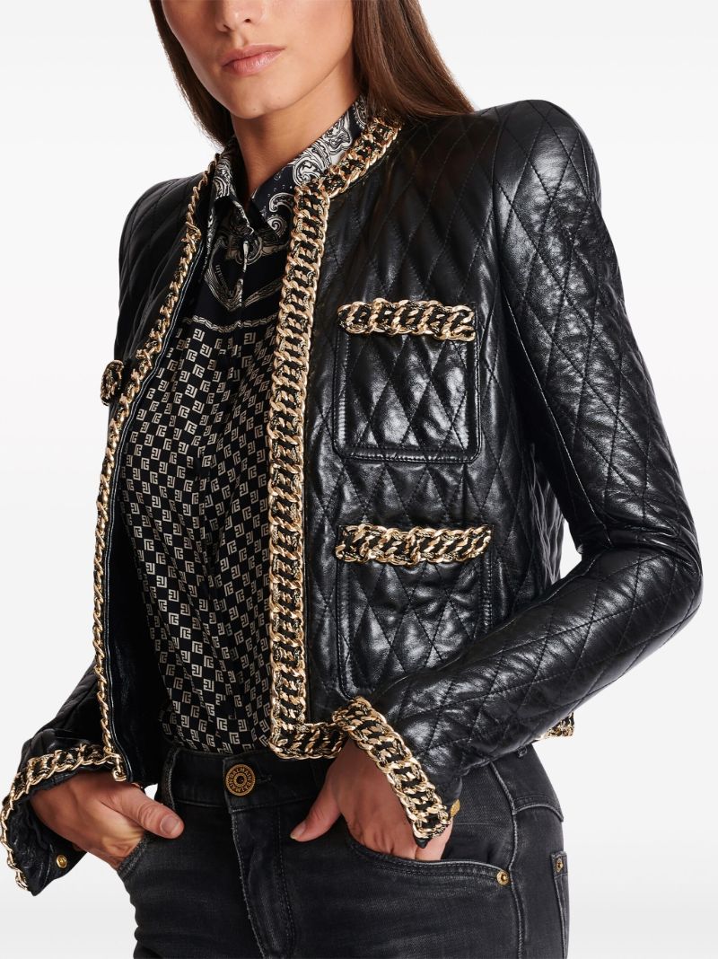 Black Chain-trim Quilted Leather Jacket