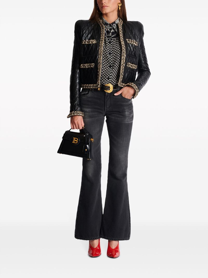 Black Chain-trim Quilted Leather Jacket