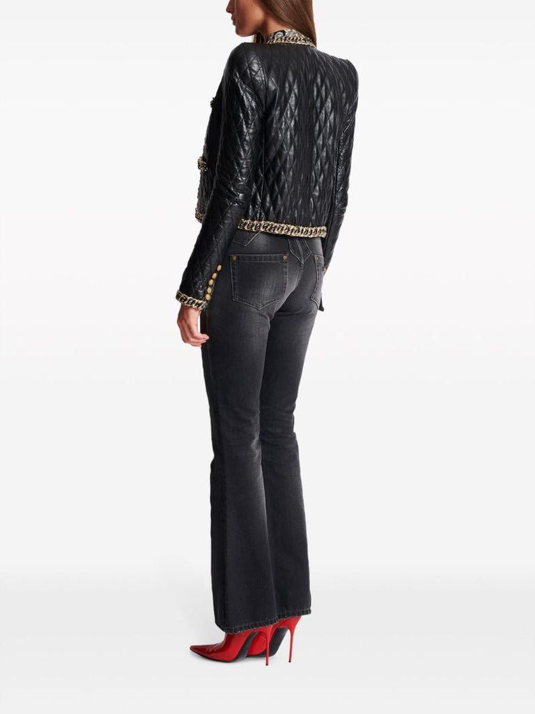 Black Chain-trim Quilted Leather Jacket