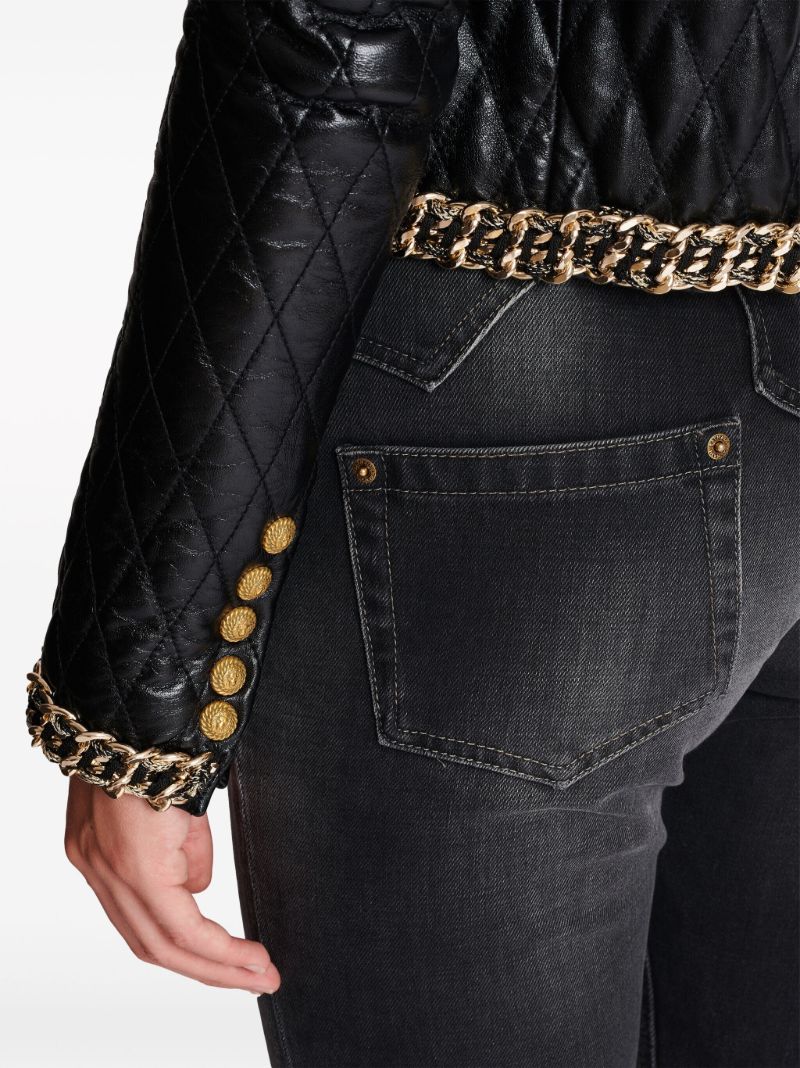 Black Chain-trim Quilted Leather Jacket