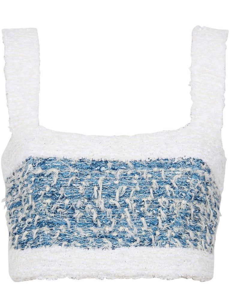 Blue Tweed Crop Top