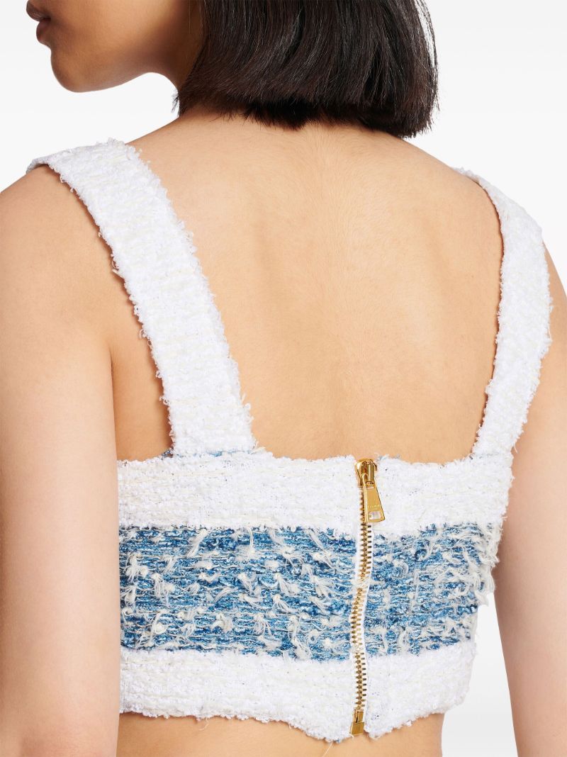 Blue Tweed Crop Top
