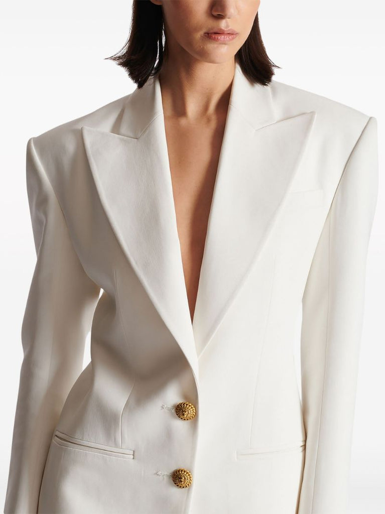 White Peak-lapel Crepe Blazer