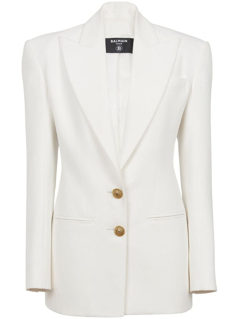 White Peak-lapel Crepe Blazer