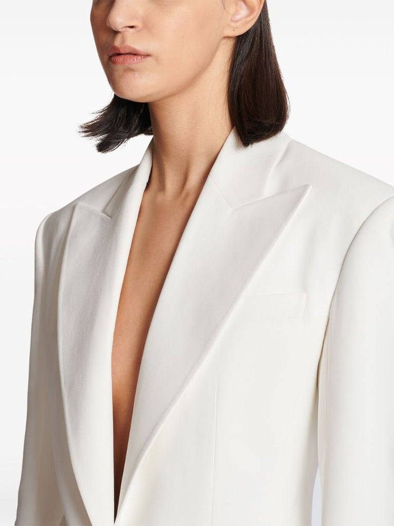White Peak-lapel Crepe Blazer