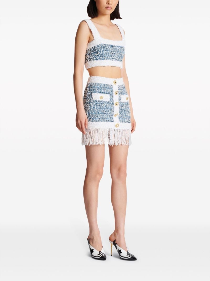 Blue Tweed Fringed Skirt