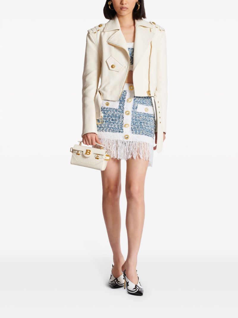 Blue Tweed Fringed Skirt