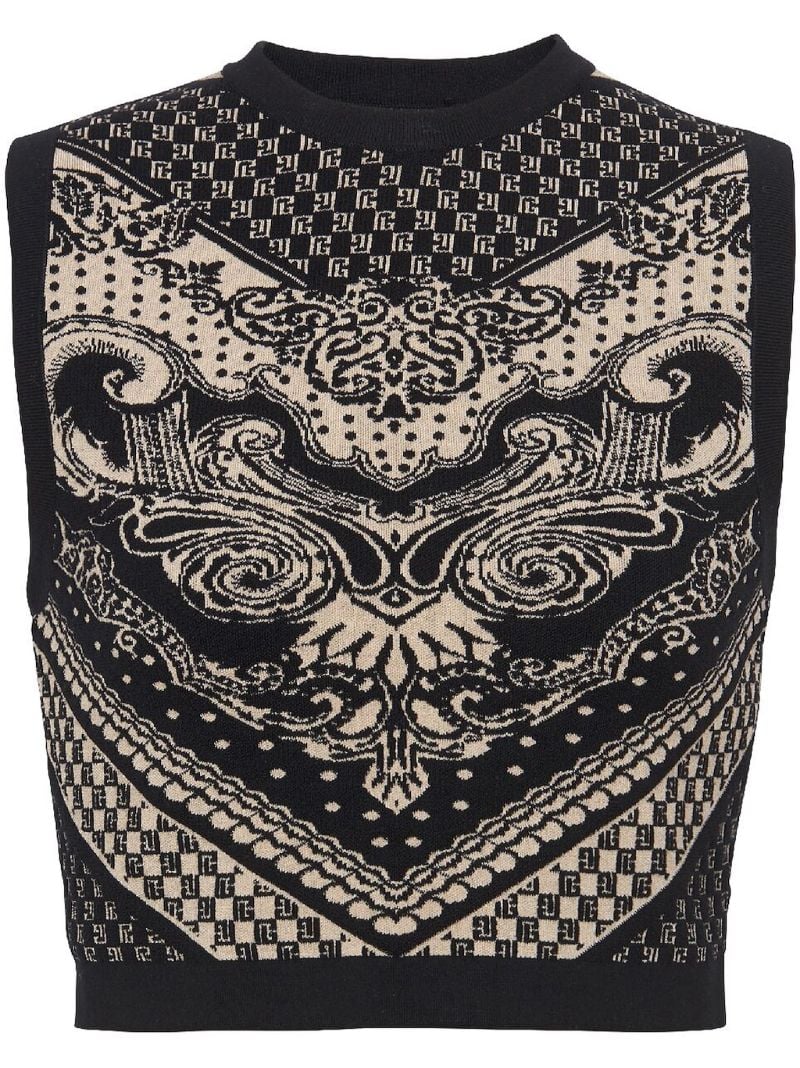 Black Intarsia Knit Vest