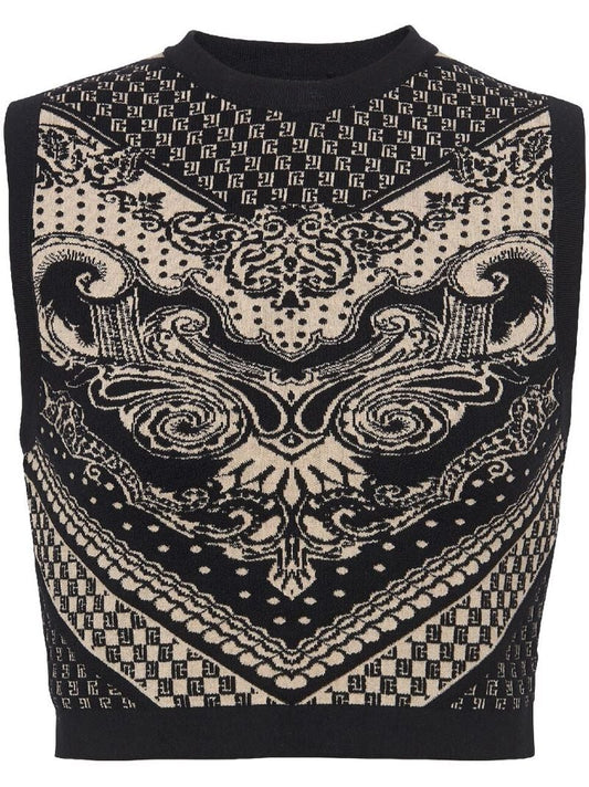 Black Intarsia Knit Vest