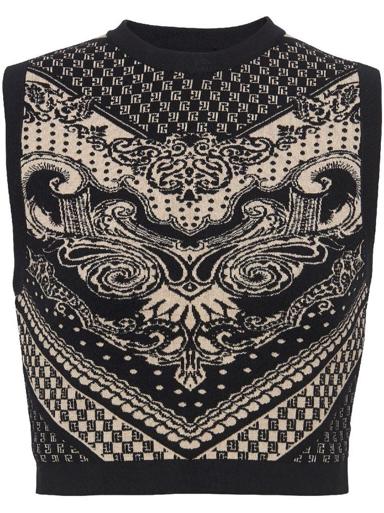Black Intarsia Knit Vest