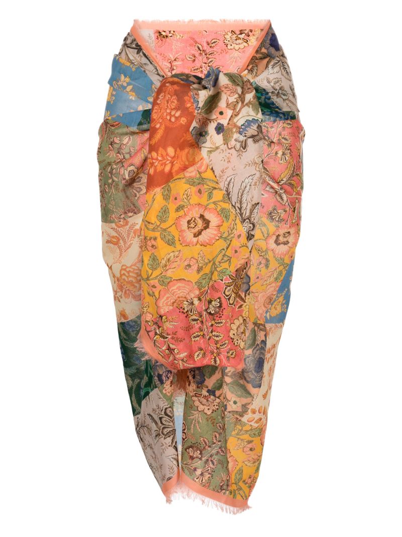 Orange Floral-print Cotton Pareo