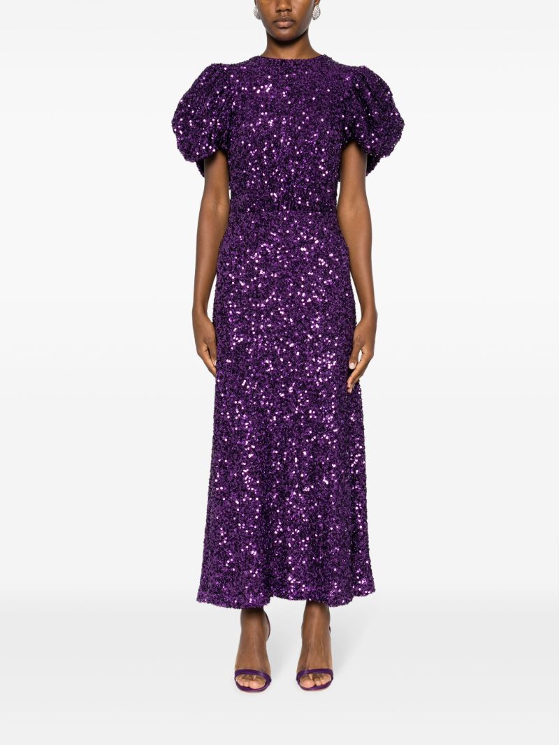 Purple Sequin-embellished Puff-sleeve Maxi Dress