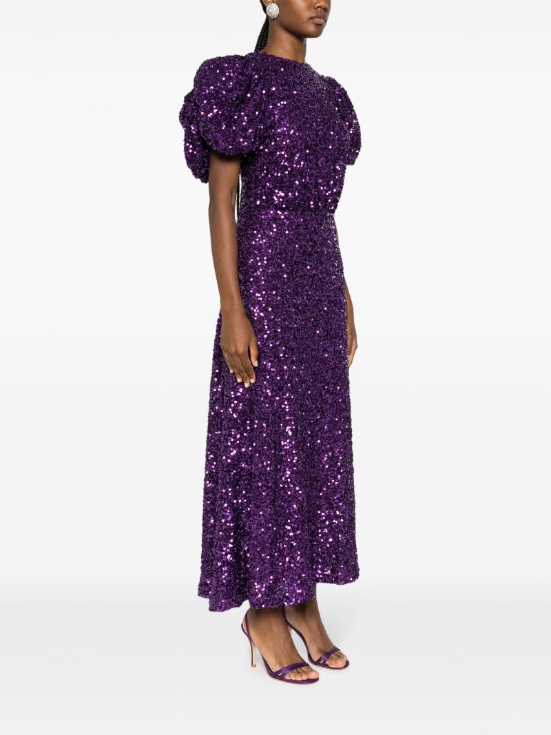 Purple Sequin-embellished Puff-sleeve Maxi Dress