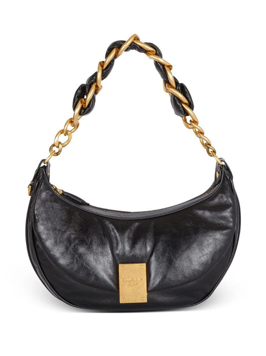 Black 1945 Soft Crinkled Leather Shoulder Bag