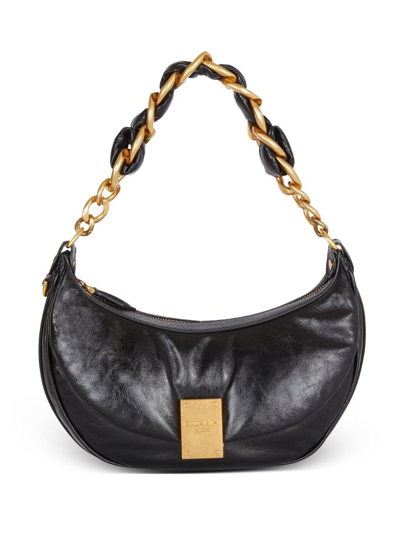 Black 1945 Soft Crinkled Leather Shoulder Bag