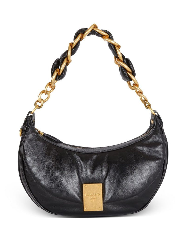 Black 1945 Soft Crinkled Leather Shoulder Bag