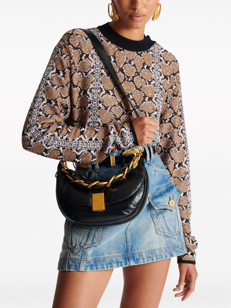 Black 1945 Soft Crinkled Leather Shoulder Bag