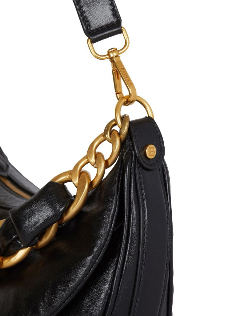Black 1945 Soft Crinkled Leather Shoulder Bag