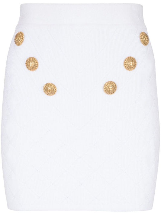 White Buttoned Knit Mini Skirt