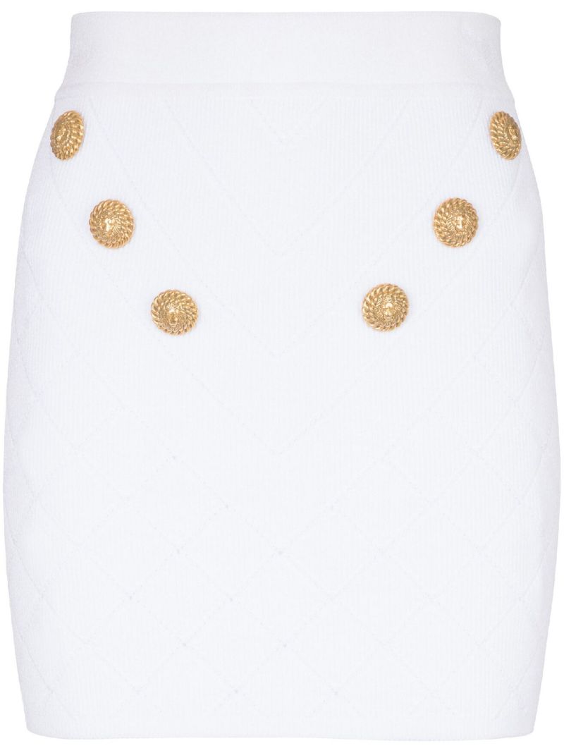 White Buttoned Knit Mini Skirt