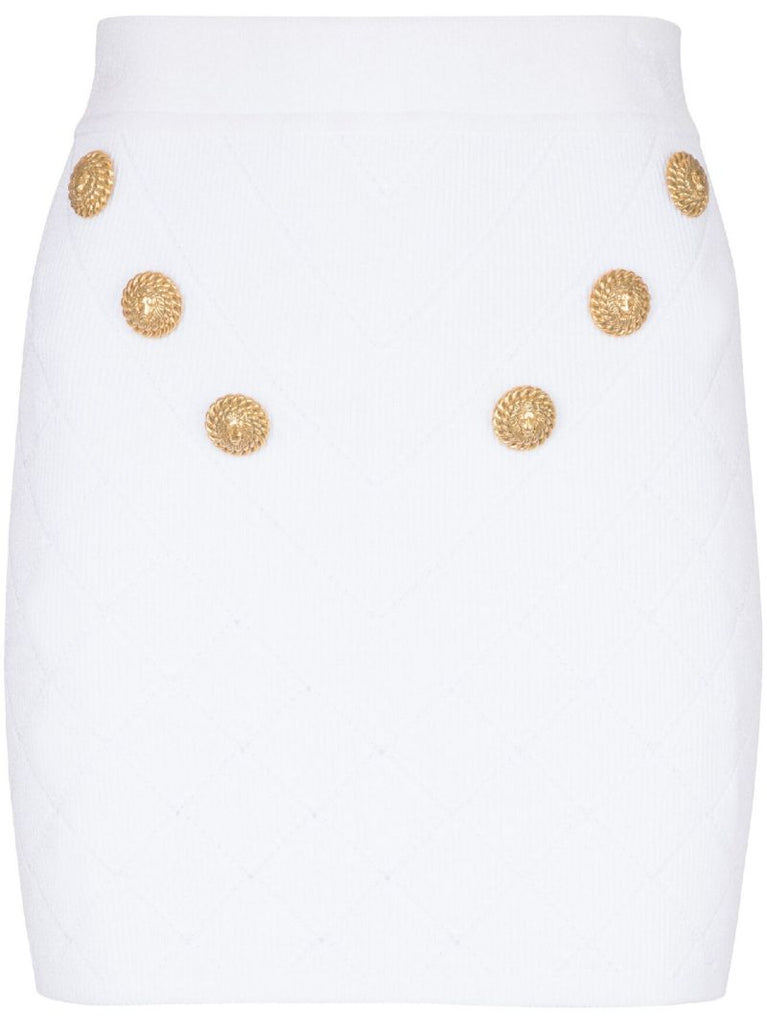 White Buttoned Knit Mini Skirt