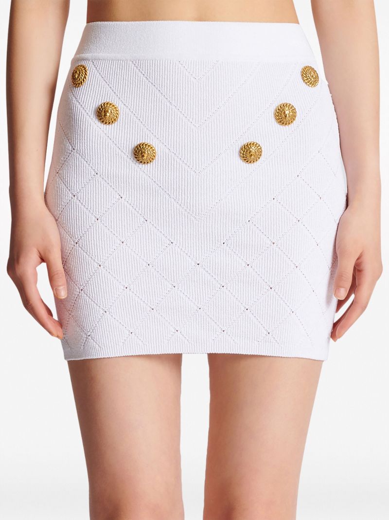 White Buttoned Knit Mini Skirt