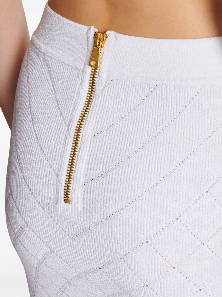 White Buttoned Knit Mini Skirt