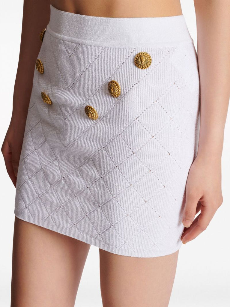 White Buttoned Knit Mini Skirt