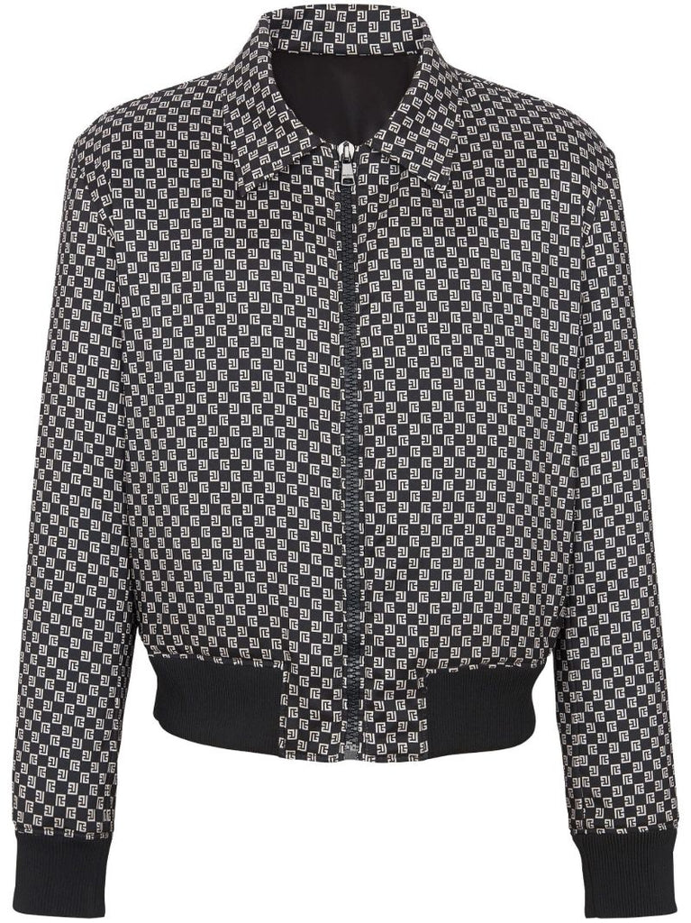 Black Monogram-print Bomber Jacket