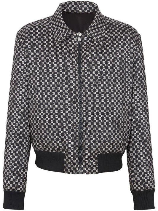 Black Monogram-print Bomber Jacket